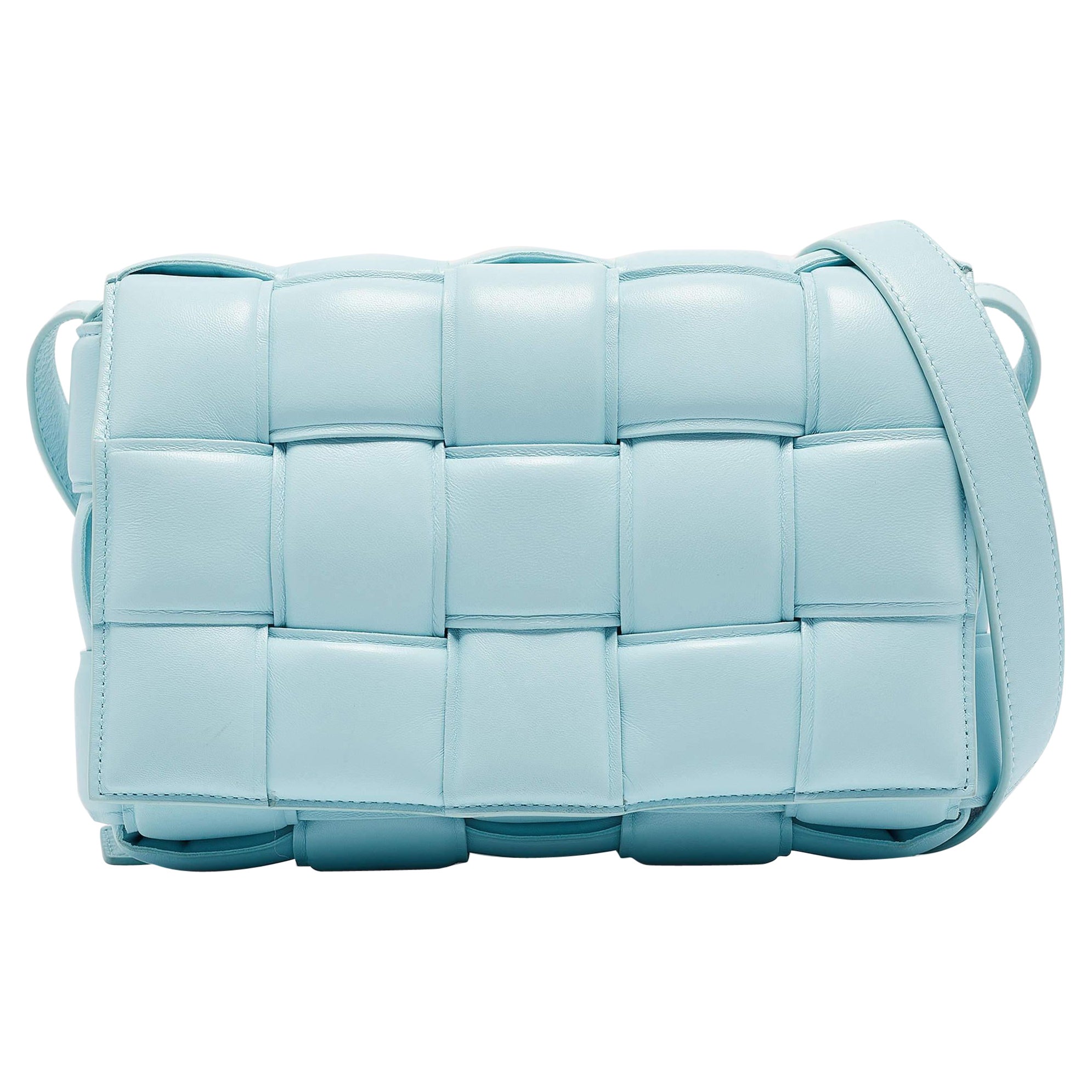 Bottega Veneta Light Blue Padded Leather Cassette Shoulder Bag For Sale