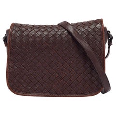 Bottega Veneta Burgundy Intrecciato Leather Flap Crossbody Bag