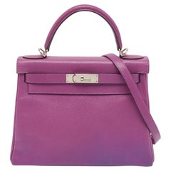 Hermes Cyclamen Chevre Mysore Leather Palladium Finish Kelly Retourne 28 Bag