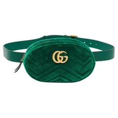Gucci Green matelassé Velvet Mini GG Marmont Belt Bag