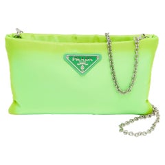 Prada Verde Tessuto Nylon Logo Chain Clutch