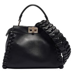 Fendi Black Leather Mini Whipstitched Peekaboo Top Handle Bag