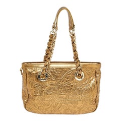 Etro - Tote con catena in pelle goffrata con motivo Paisley oro