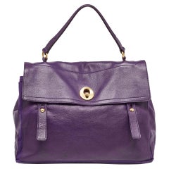 Yves Saint Laurent Purple Canvas and Leather Large Muse Two Top Handle Bag