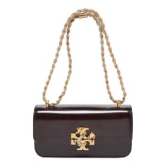 Tory Burch Burgundy Glossy Leather Eleanor Dragon Rectangular Shoulder Bag