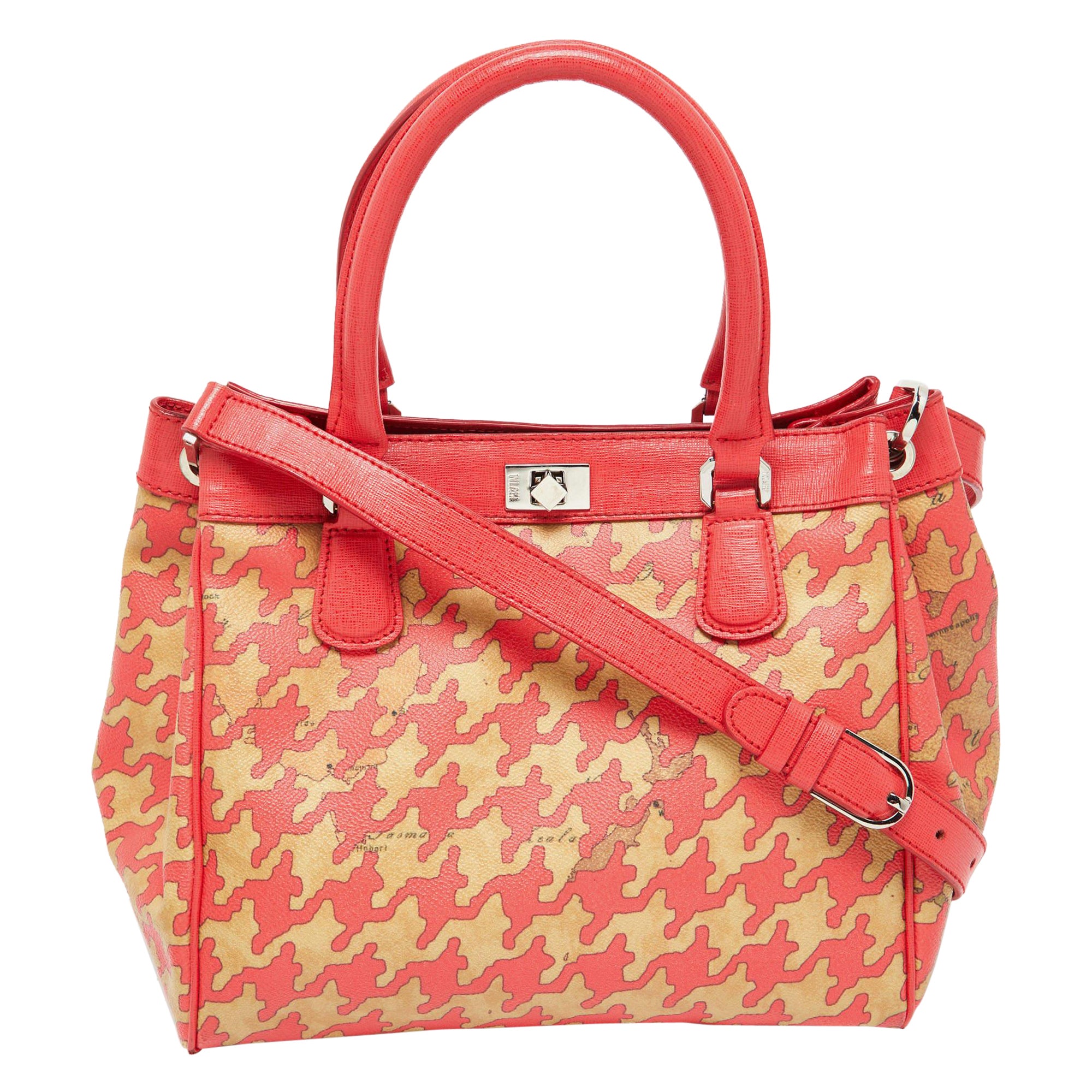 Alviero Martini 1A Classe Beige/Red Geo Print Coated Canvas and Leather Tote