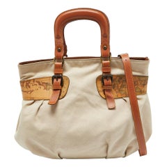 Alviero Martini 1A Classe Beige Geo Print Coated Canvas Canvas Leather Satchel