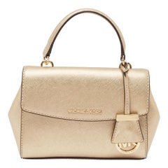 Michael Kors Gold Leather Mini Ava Top Handle Bag