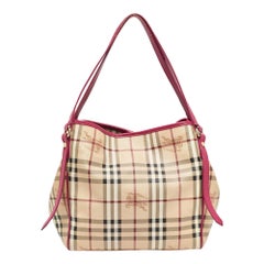 Burberry Pink/Beige Haymarket Check Coated Canvas Leather Small Canterbury Tote
