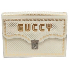 Gucci Off White Leather Guccy Portfolio Clutch