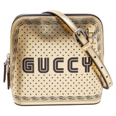 Gucci Metallic Gold/Black Leather Mini Guccy Dome Crossbody Bag