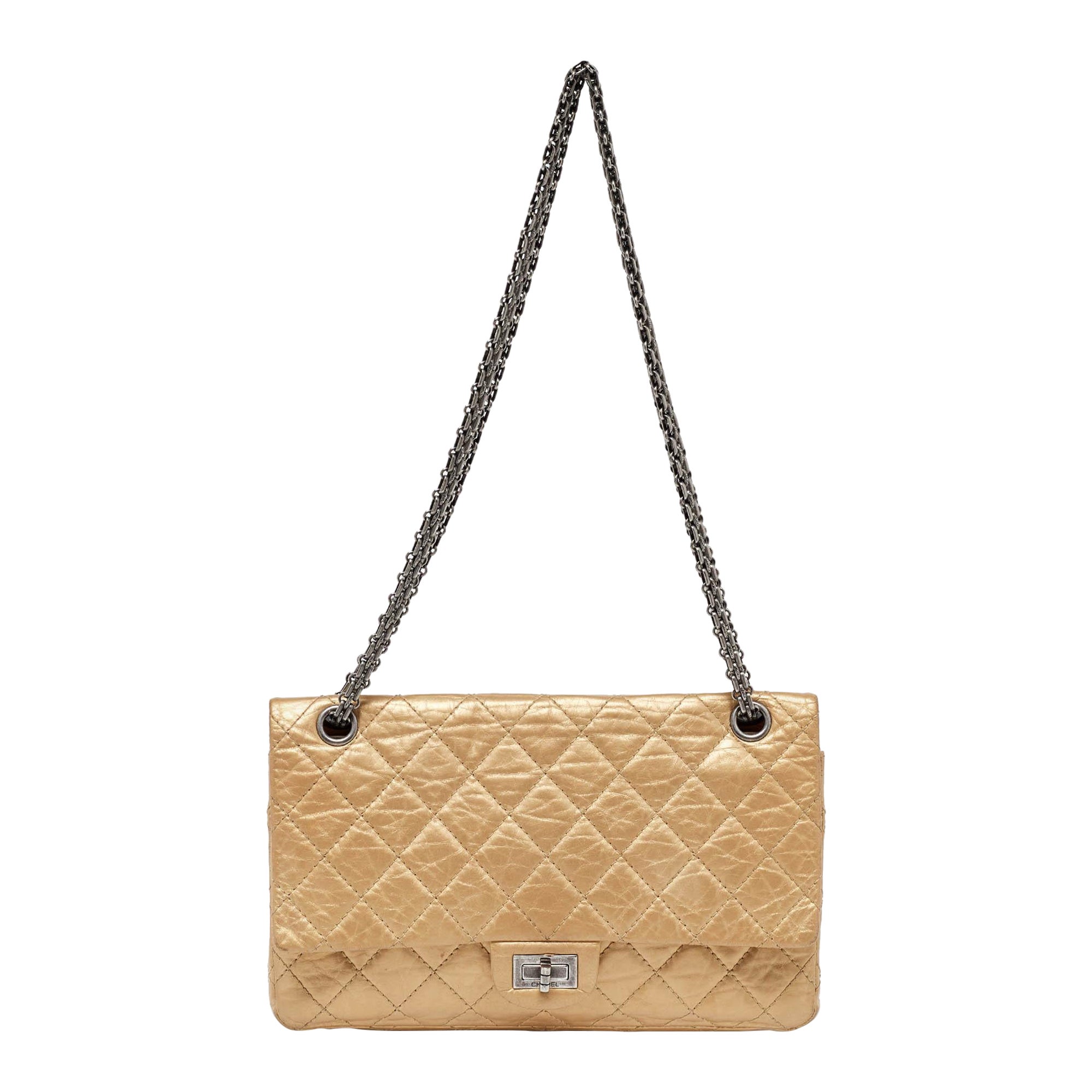 Chanel Gold Quilted Aged Leather Reissue 2.55 Classic 226 Flap Bag