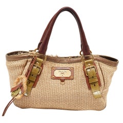 Prada Multicolor Woven Raffia and Leather Tote