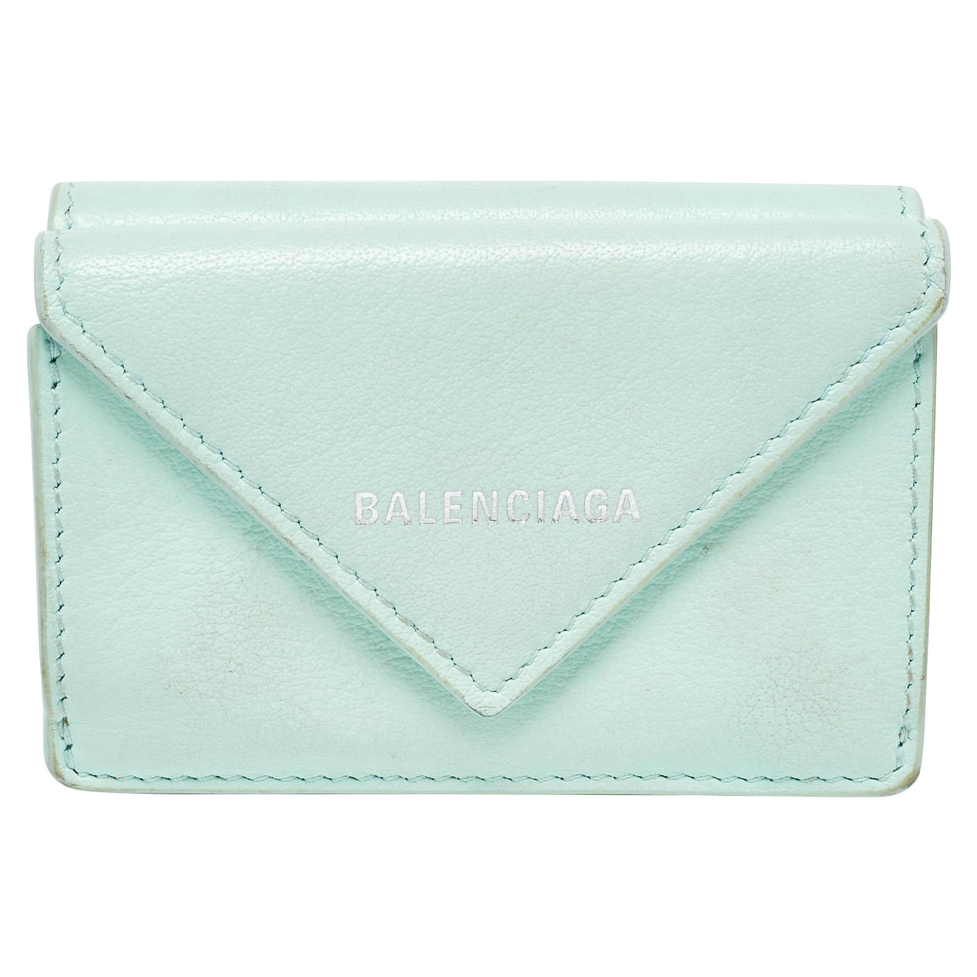 Balenciaga Mint Green Leather Mini Papier Wallet