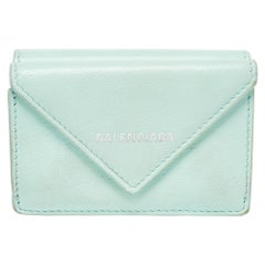 Balenciaga Mint Green Leather Mini Papier Wallet