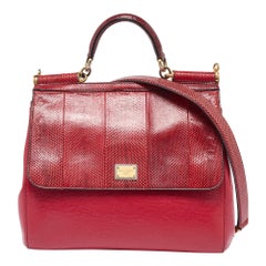 Dolce & Gabbana Red Watersnake and Leather Large Miss Sicily Top Handle Bag