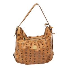 MCM Cognac Visetos Toile enduite et cuir Grand Hobo