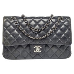 Chanel Navy Blue Quilted Caviar Leather Medium Classic Double Flap Bag