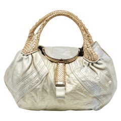 Fendi Metallic Gold Textured Leather Spy Hobo