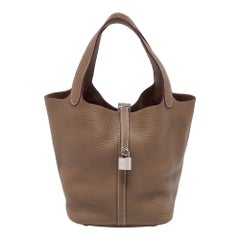 Hermès Etoupe Taurillon Clemence Leather Picotin Lock 22 Bag