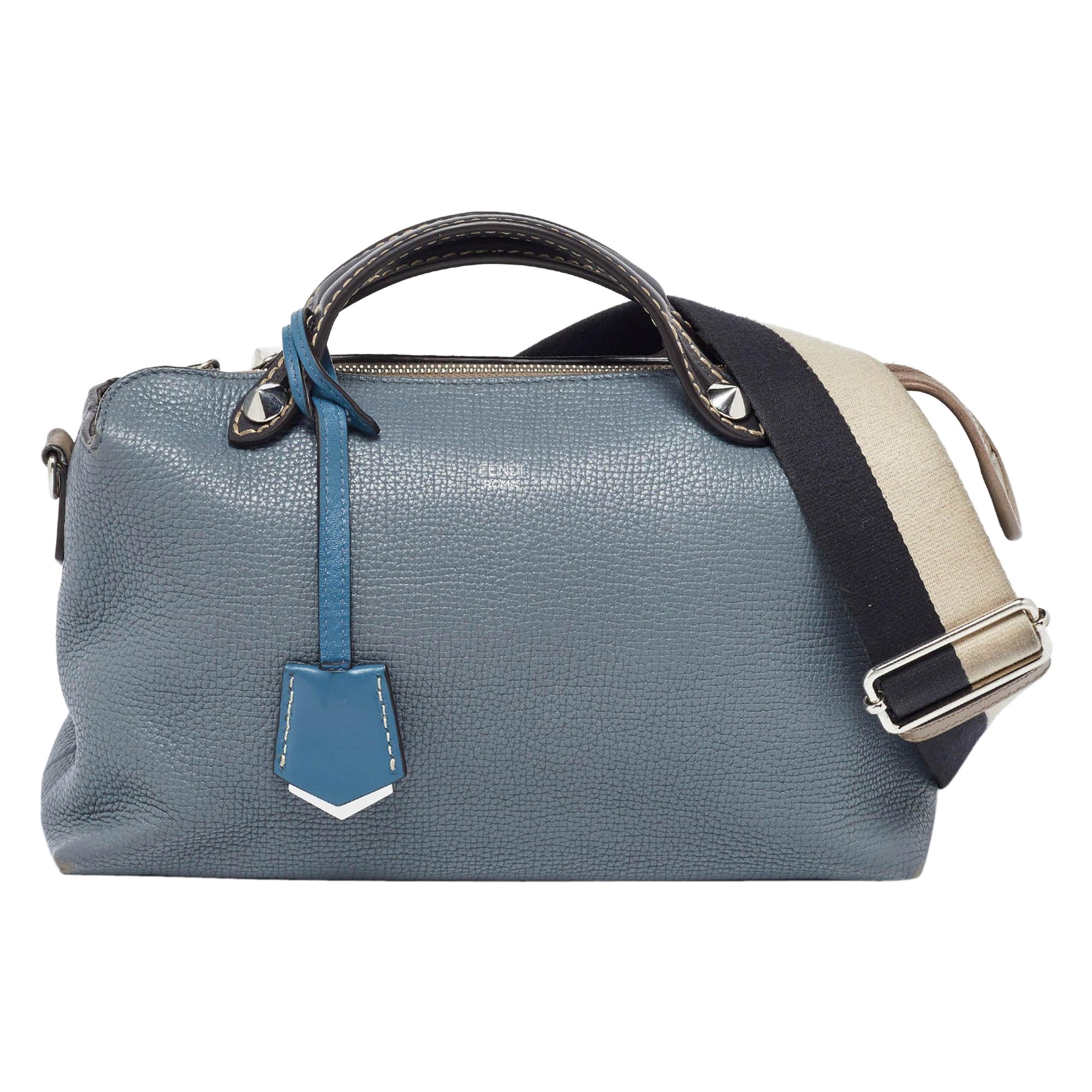 Fendi Blue/Beige Leather Medium By The Way Bag For Sale