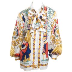 Rare Vintage Hermes " Republique Francaise " Blouse with Scarf or Bow 10