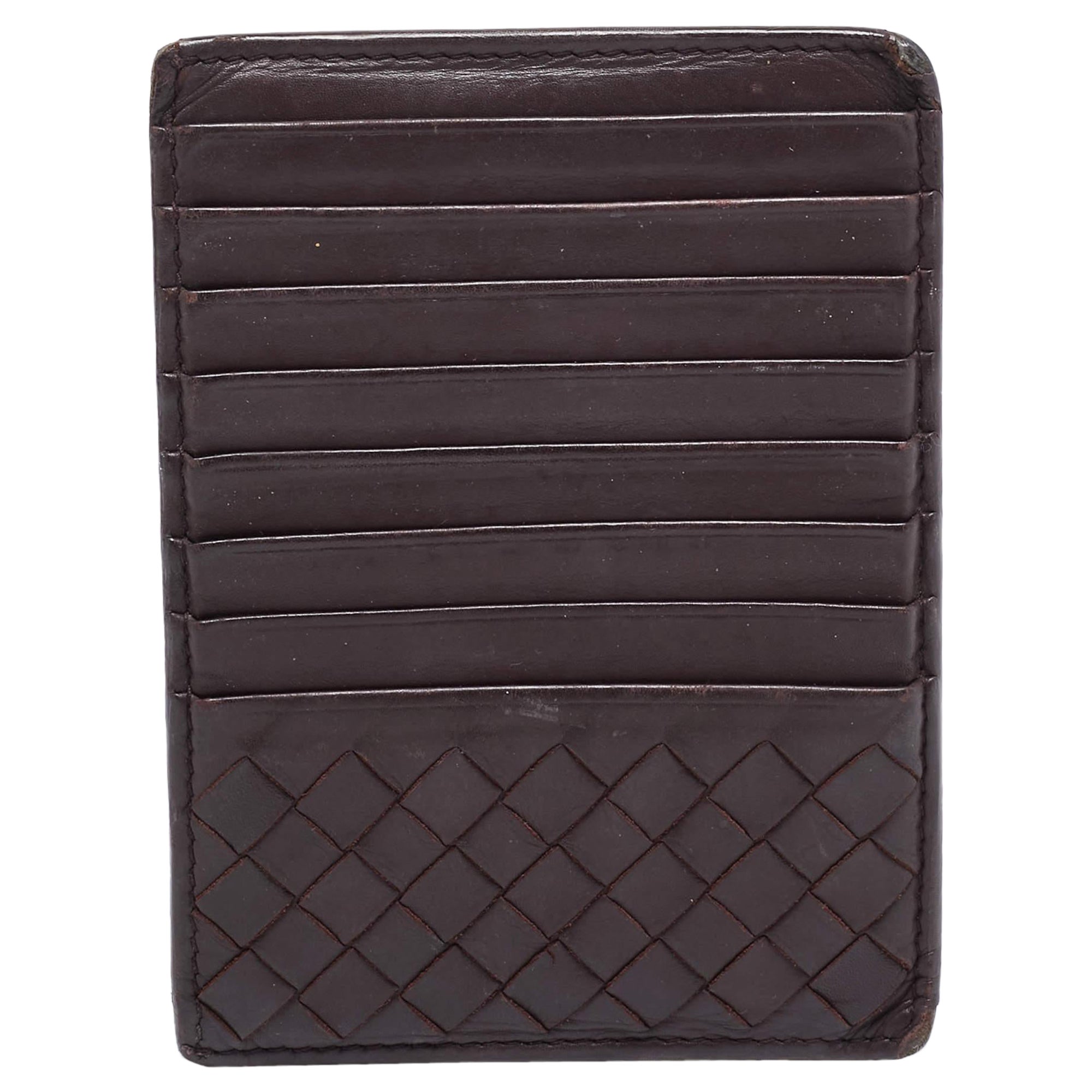 Bottega Veneta Portacarte con zip in pelle Intrecciato Borgogna Scuro
