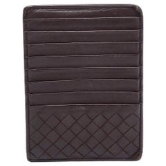 Bottega Veneta Dark Burgundy Intrecciato Leather Zip Card Holder
