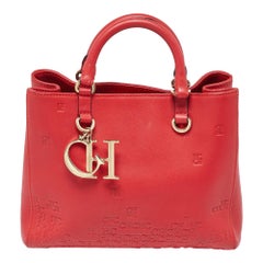 Carolina Herrera Red Monogram Embossed Leather Duchess Tote