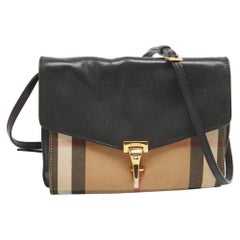 Burberry Black/Beige House Check Fabric and Leather Small Macken Crossbody Bag