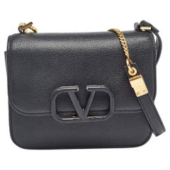Valentino Black Leather Small VSling Shoulder Bag