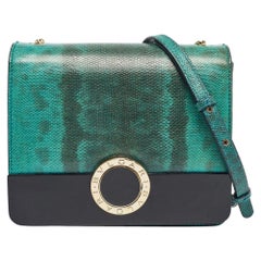 Bvlgari Green/Black Karung Leather and Perspex Small Flap Cover Shoulder Bag
