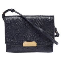 Burberry Black Embossed Check Leather Small Langley Crossbody Bag