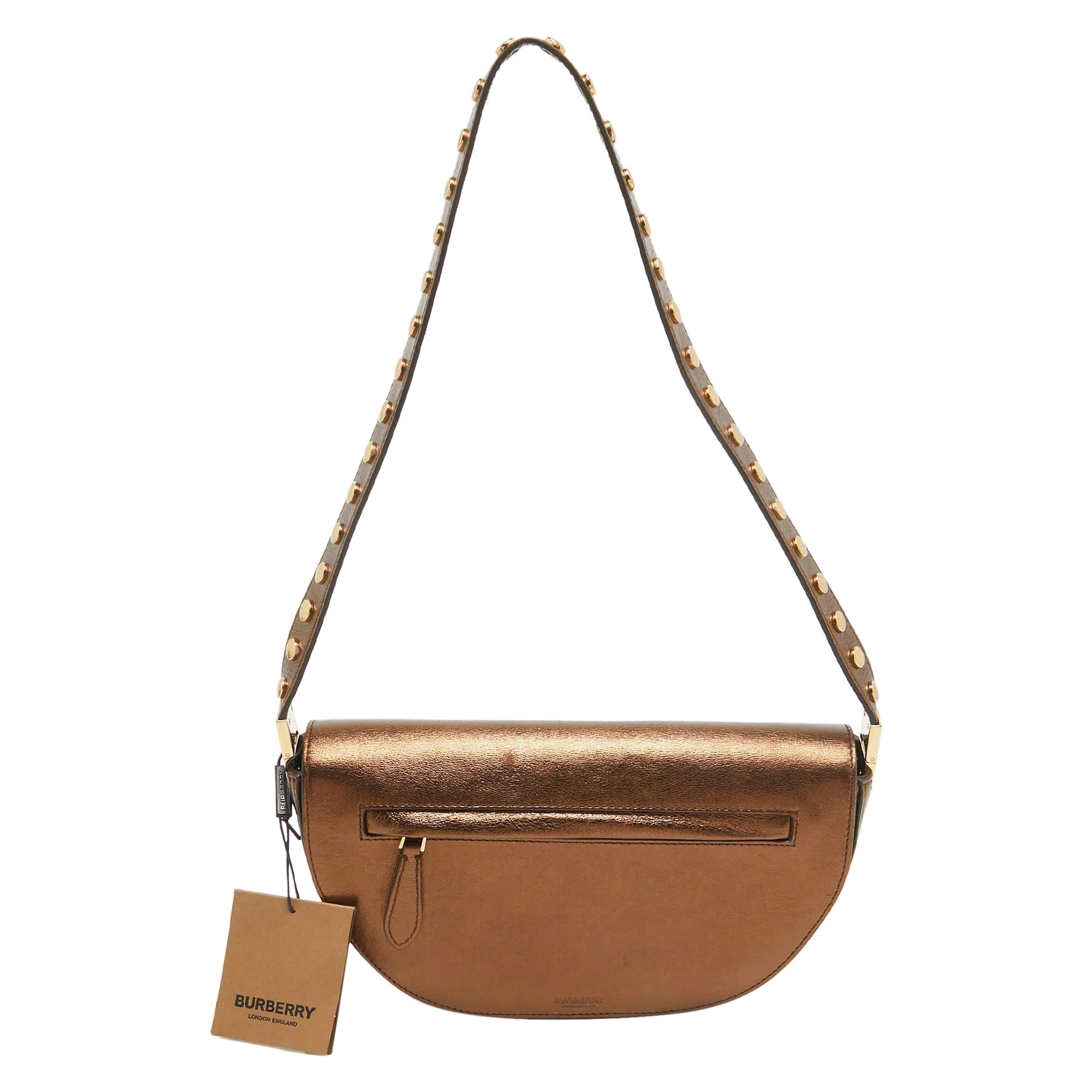 Burberry - Borsa a tracolla Olympia piccola e borchiata in pelle color bronzo