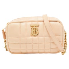 Burberry Peach Pink Quilted Leather Mini Lola Camera Bag