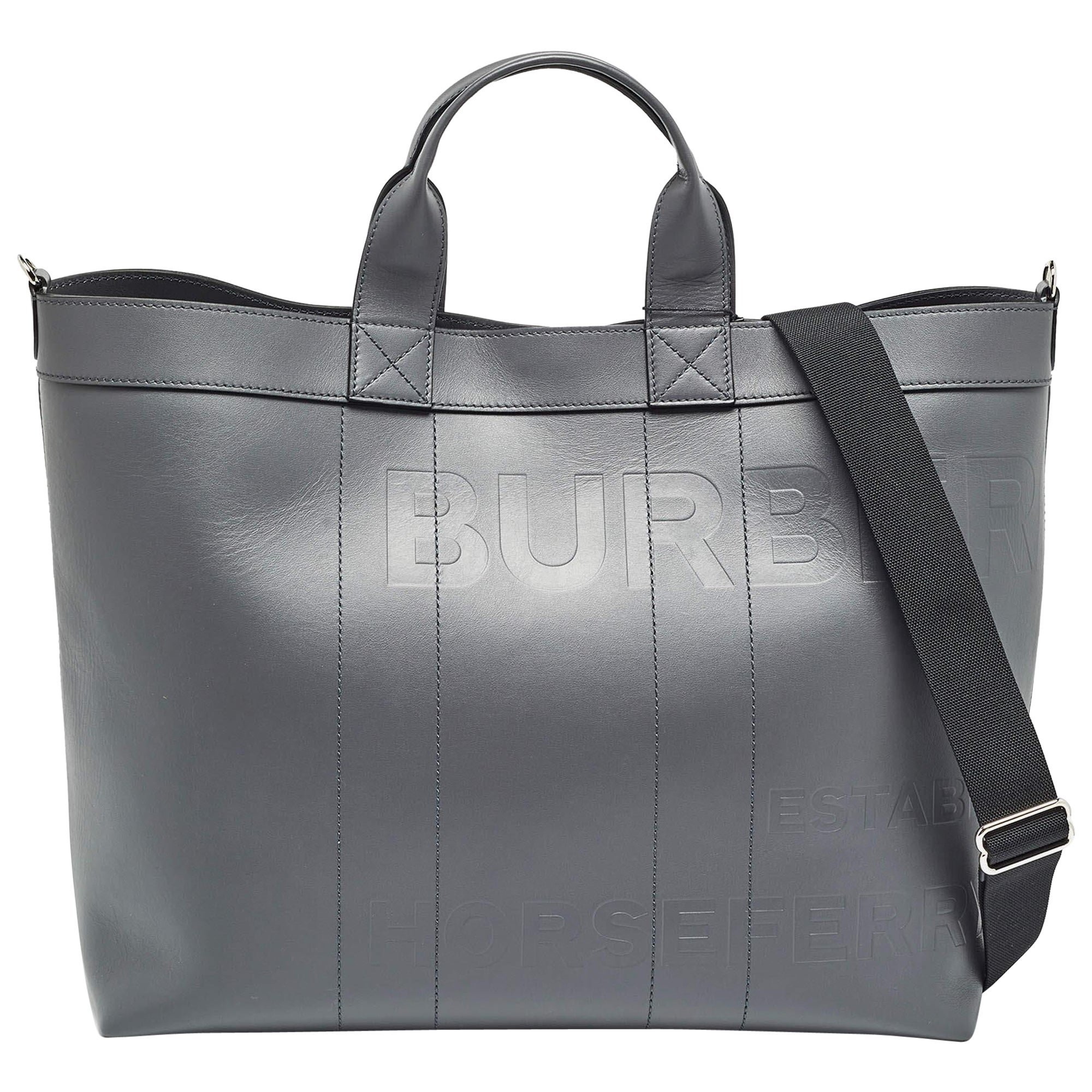 Burberry Ash Grey Leather Fourre-tout Ormond