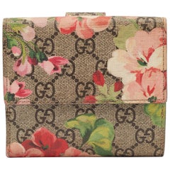 Gucci Pink/Beige GG Supreme Blooms Canvas French Flap Wallet