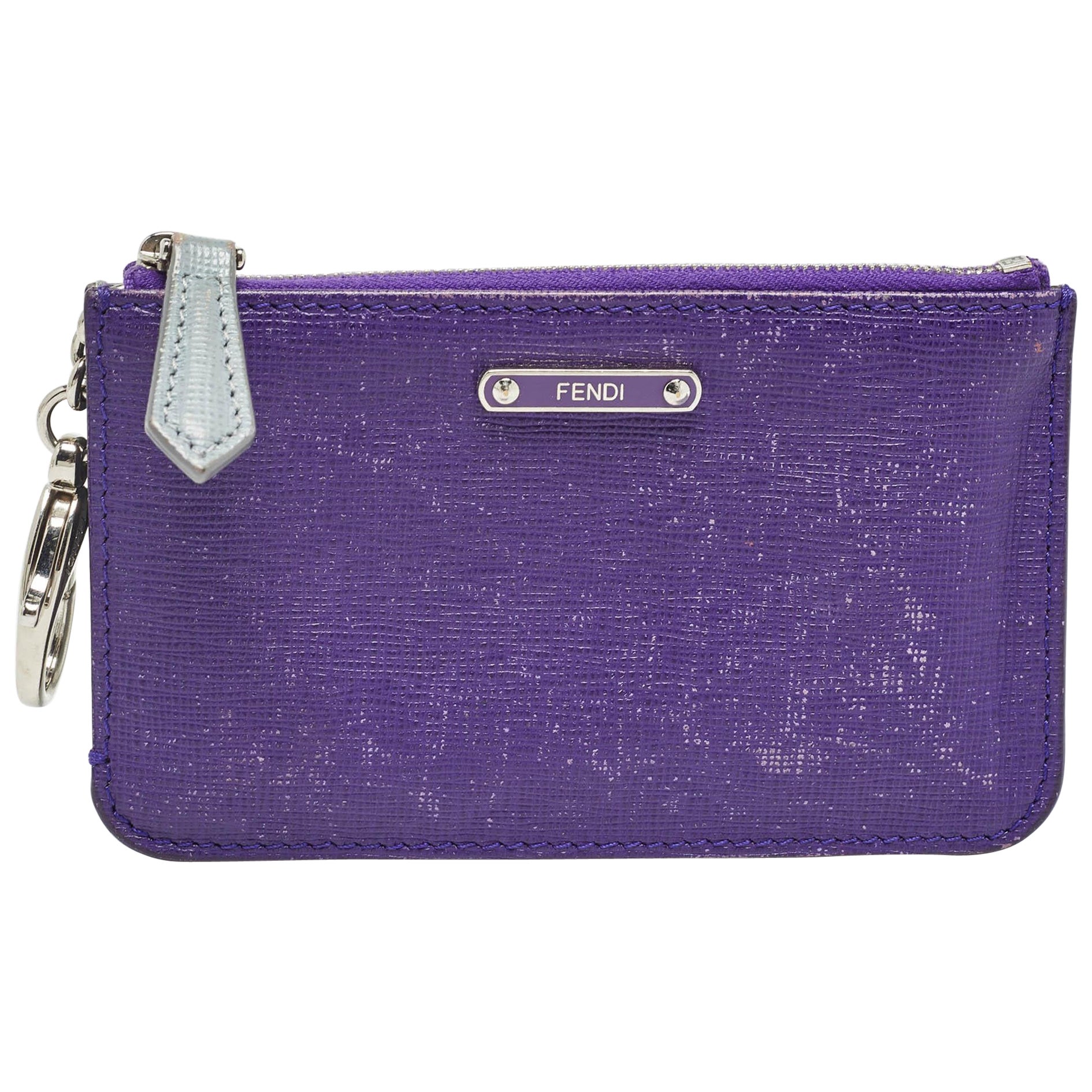 Fendi Violett/Grau Leder Zip Münzbeutel