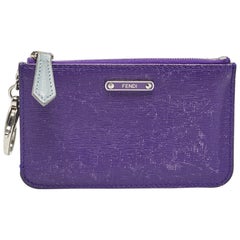 Fendi Violett/Grau Leder Zip Münzbeutel