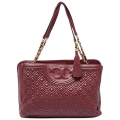 Tory Burch Burgundy Quilted Leather Fleming Chain Tote