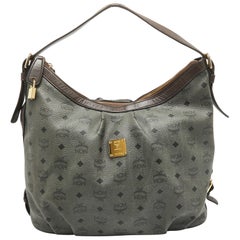 MCM Hobo en toile enduite Visetos et cuir plissé gris/brun