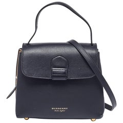 Burberry Black/Beige Leather & House Check Fabric Small Camberley Top Handle Bag
