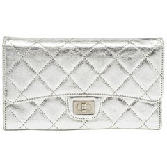 Chanel Silver Quilted Patent Leather Reissue Continental Wallet
