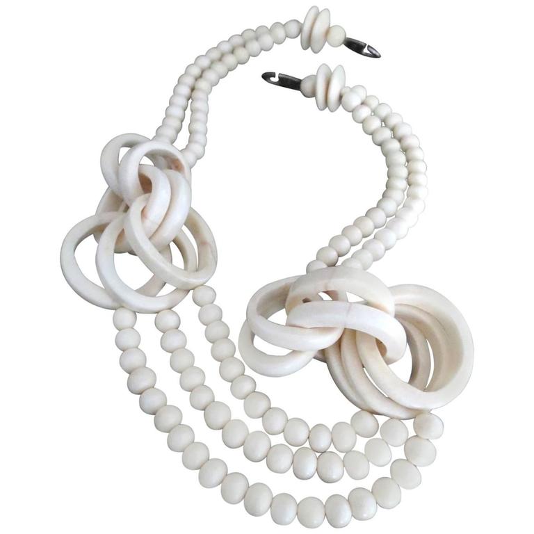 Collier Vintage En Corne De Mahogany Par Gerda Lynggaard Monies - Années 80, Longueur 52 Cm, Occasion Très Bon état