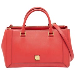 MCM Koralle Orange Leder Großes Nuovo Tote
