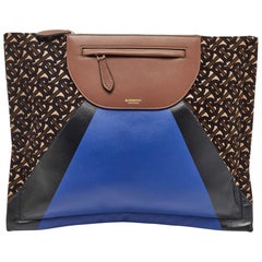 Burberry Multicolor Leather and Velvet Olympia Scarf Oversized Clutch