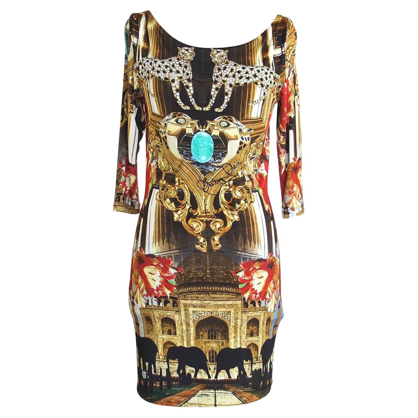 Philipp Plein Couture Dress Limited Edition Exotic Indian Print 3/4 Sleeve S For Sale