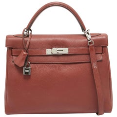 Hermes Rouge Garance Togo Leather Palladium Finish Kelly Retourne 32 Bag