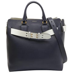 Burberry Navy Blue/White Leather Large Belt Bag