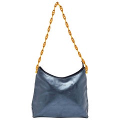 Gianfranco Ferre Hobo de cadena de cuero azul metalizado